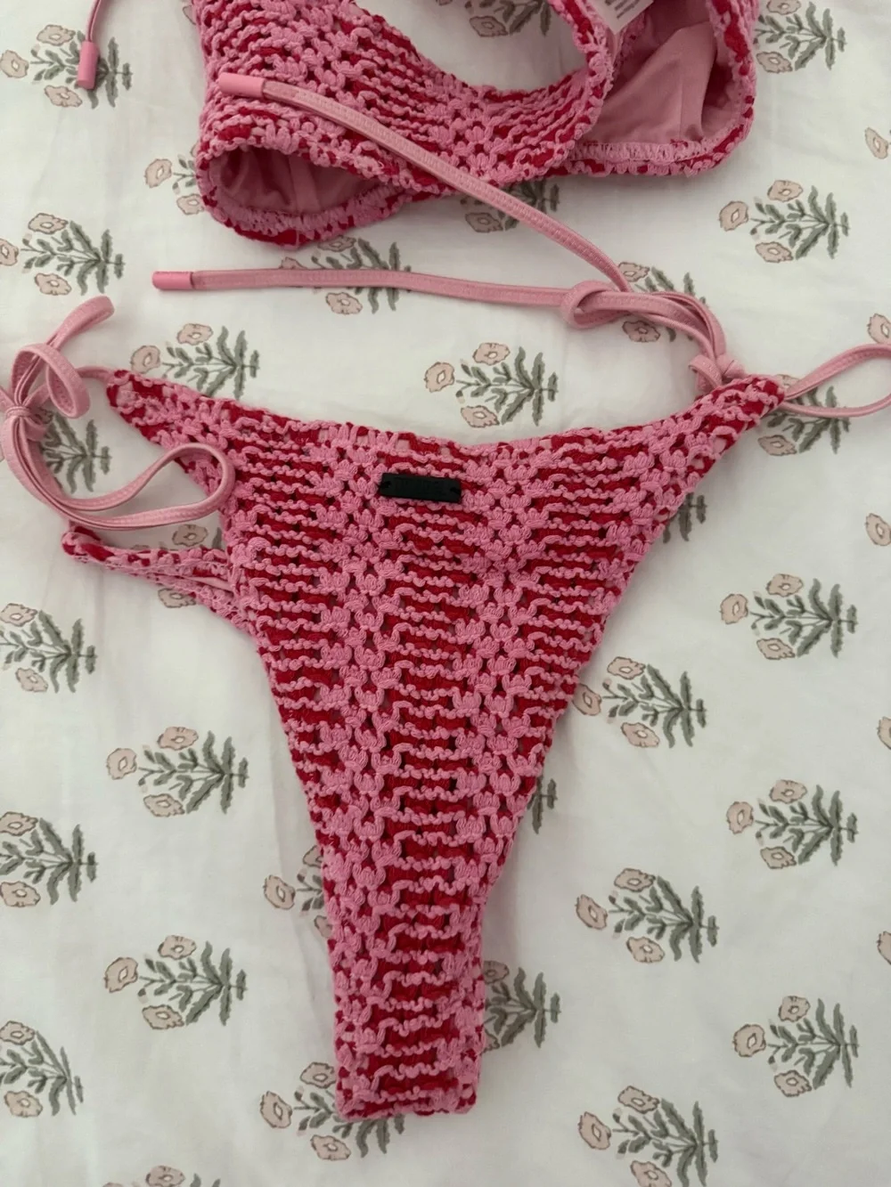 triangl swimwear Pink Crochet Tie-Side Bikini Set